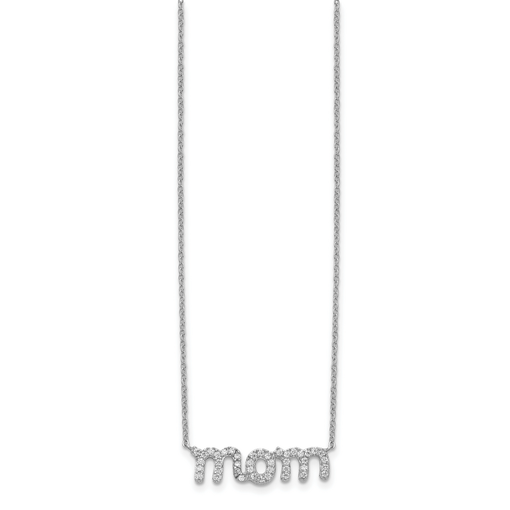 Sterling Silver Rhodium-plated MOM With CZ Necklace
