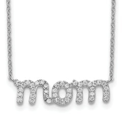 Sterling Silver Rhodium-plated MOM With CZ Necklace