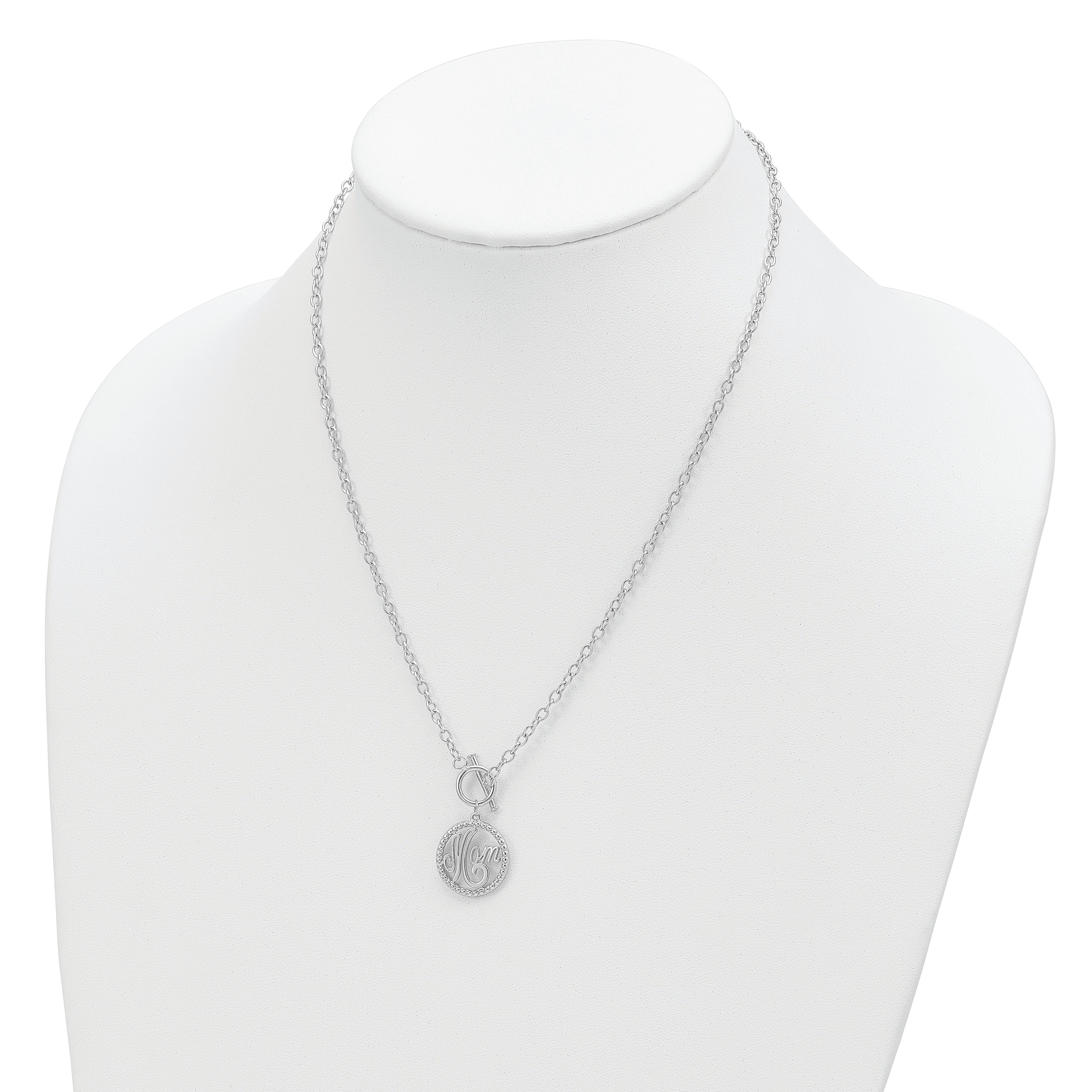 Sterling Silver Rhodium-plated Polished Mom Necklace