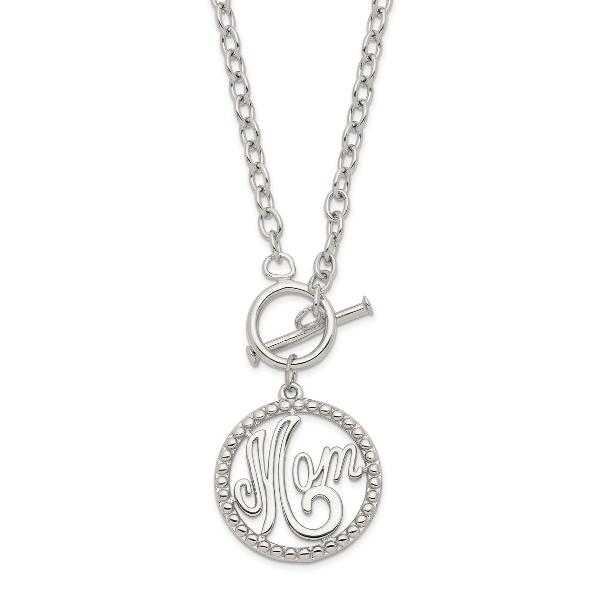 Sterling Silver Rhodium-plated Polished Mom Necklace