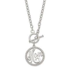 Sterling Silver Rhodium-plated Polished Mom Necklace