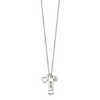 Sterling Silver Antiqued/Polished CZ LOVE Heart With 1in ext Necklace