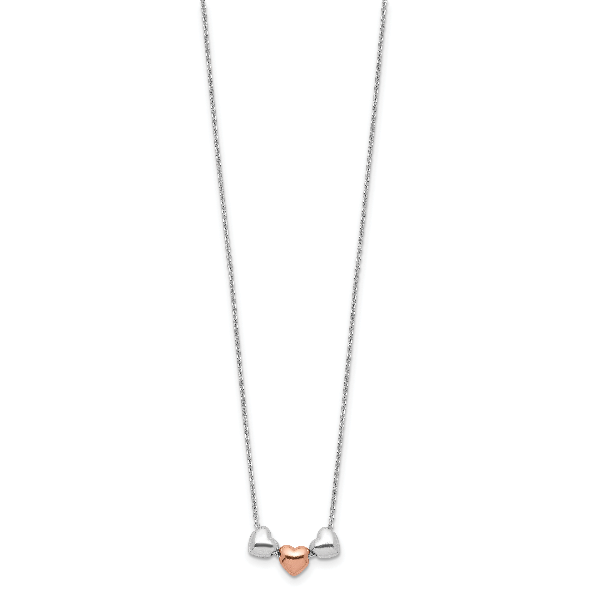 Sterling Silver Rhodium Rose-tone 3-Hearts With .75 ext Necklace Secondary image
