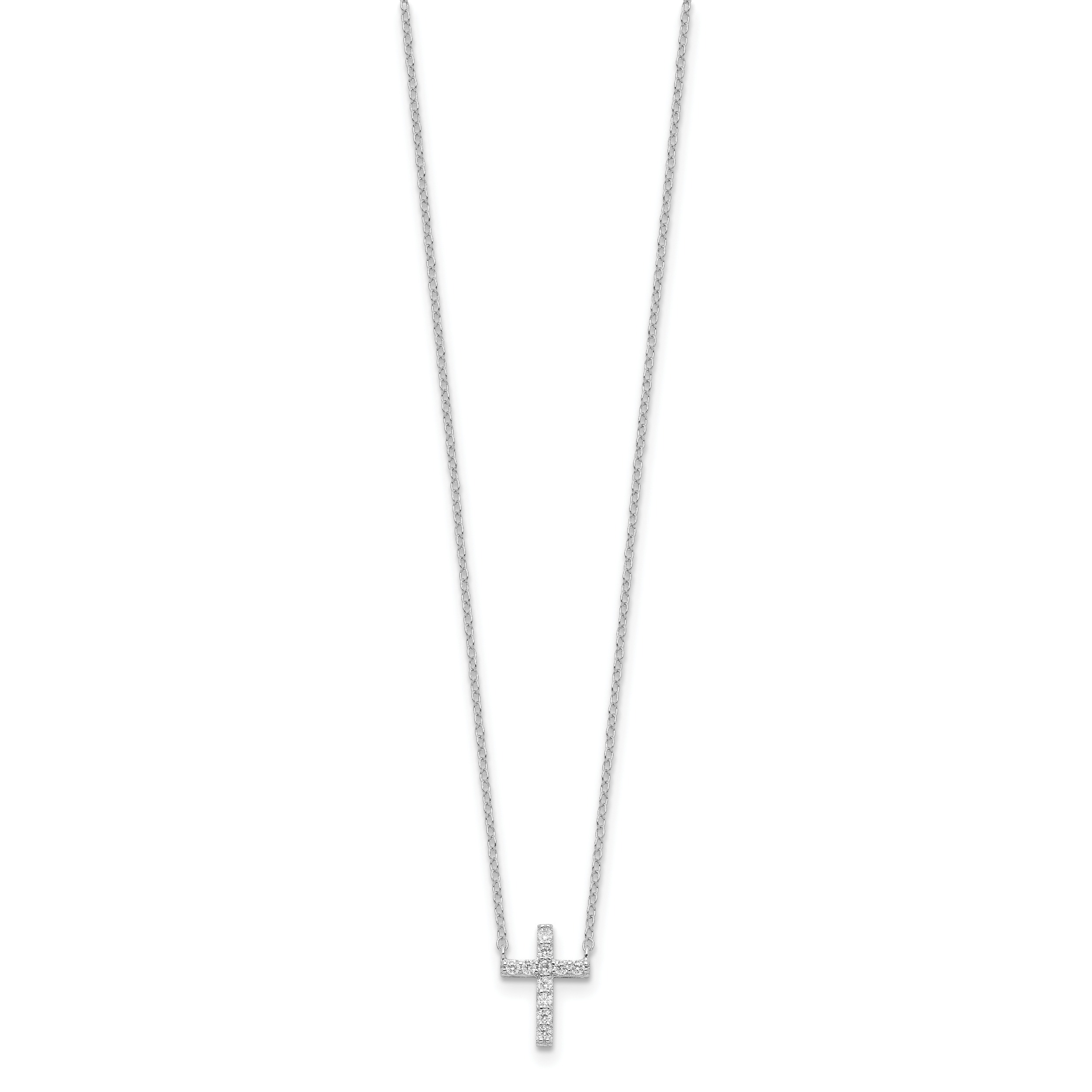 Sterling Silver Rhodium-plated CZ Cross With 2in ext. Necklace