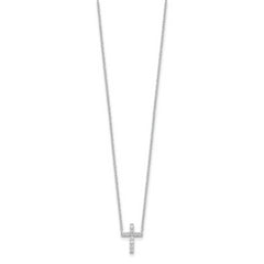 Sterling Silver Rhodium-plated CZ Cross With 2in ext. Necklace