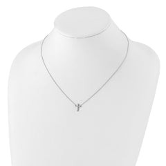 Sterling Silver Rhodium-plated CZ Cross With 2in ext. Necklace