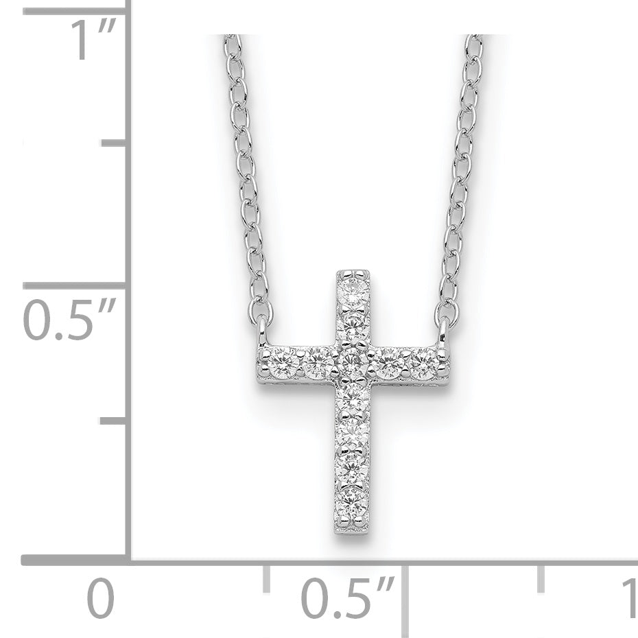 Sterling Silver Rhodium-plated CZ Cross With 2in ext. Necklace