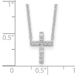 Sterling Silver Rhodium-plated CZ Cross With 2in ext. Necklace