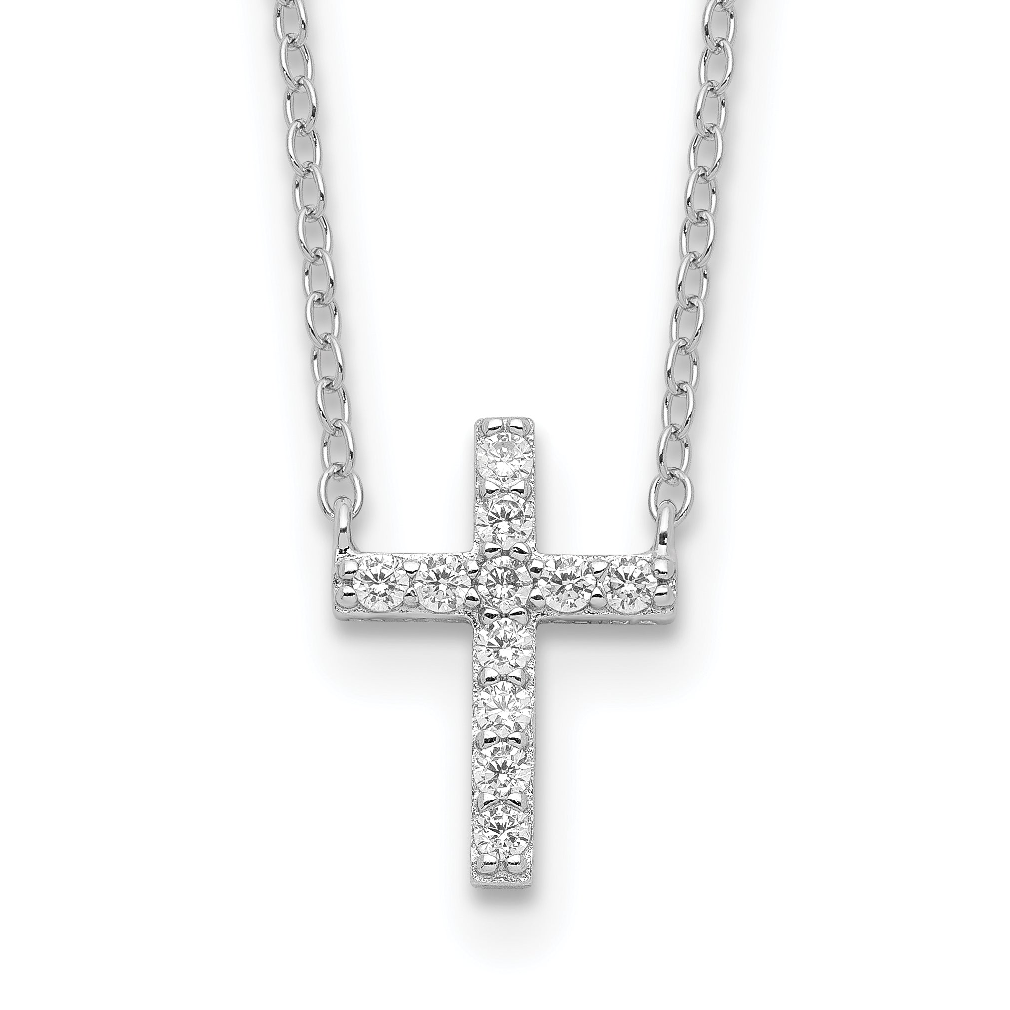 Sterling Silver Rhodium-plated CZ Cross With 2in ext. Necklace Main image