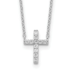 Sterling Silver Rhodium-plated CZ Cross With 2in ext. Necklace