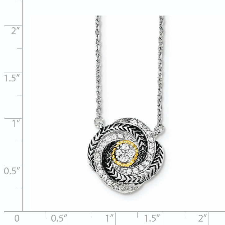 Sterling Silver & 14k Gold CZ Twist With 2in ext Necklace
