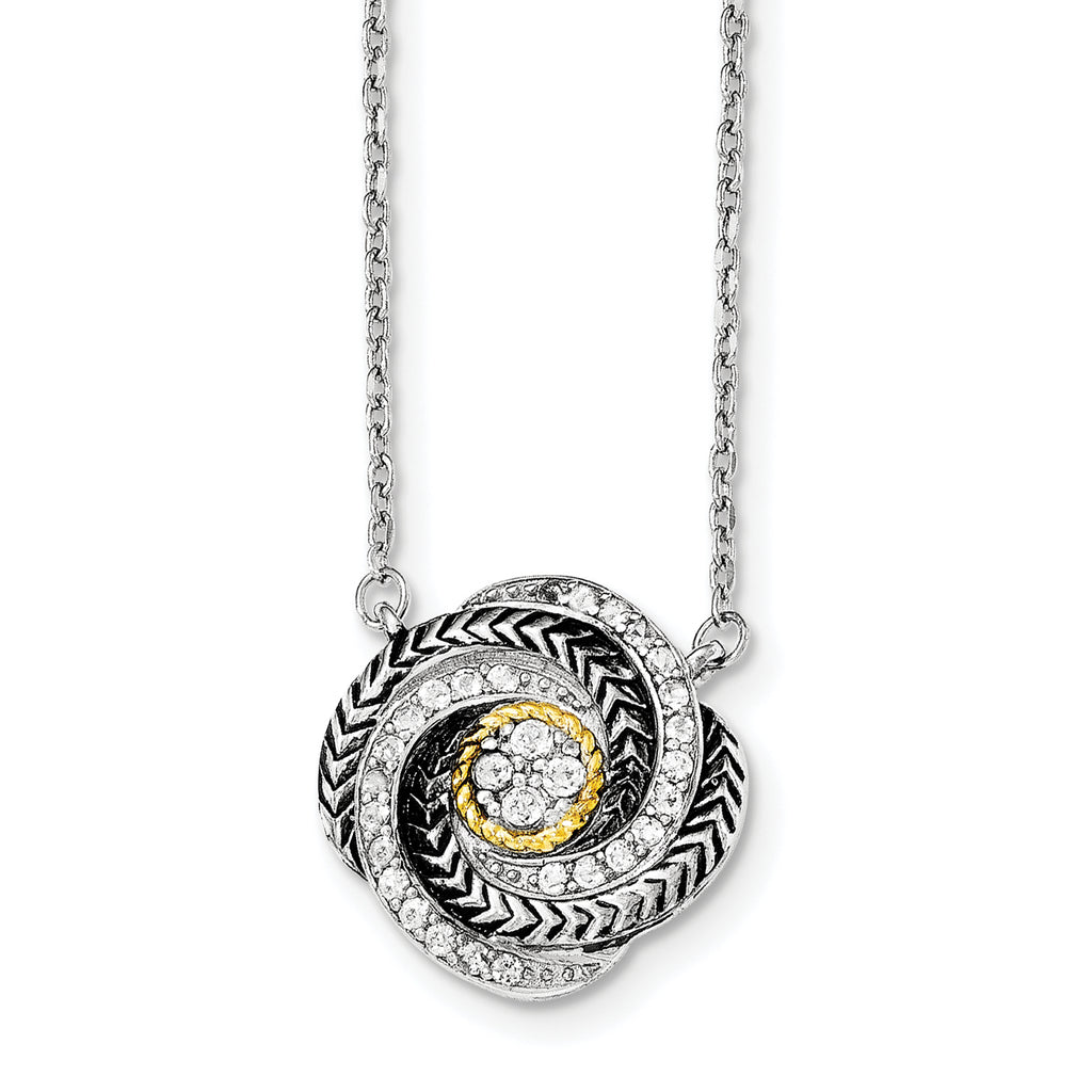 Sterling Silver & 14k Gold CZ Twist With 2in ext Necklace