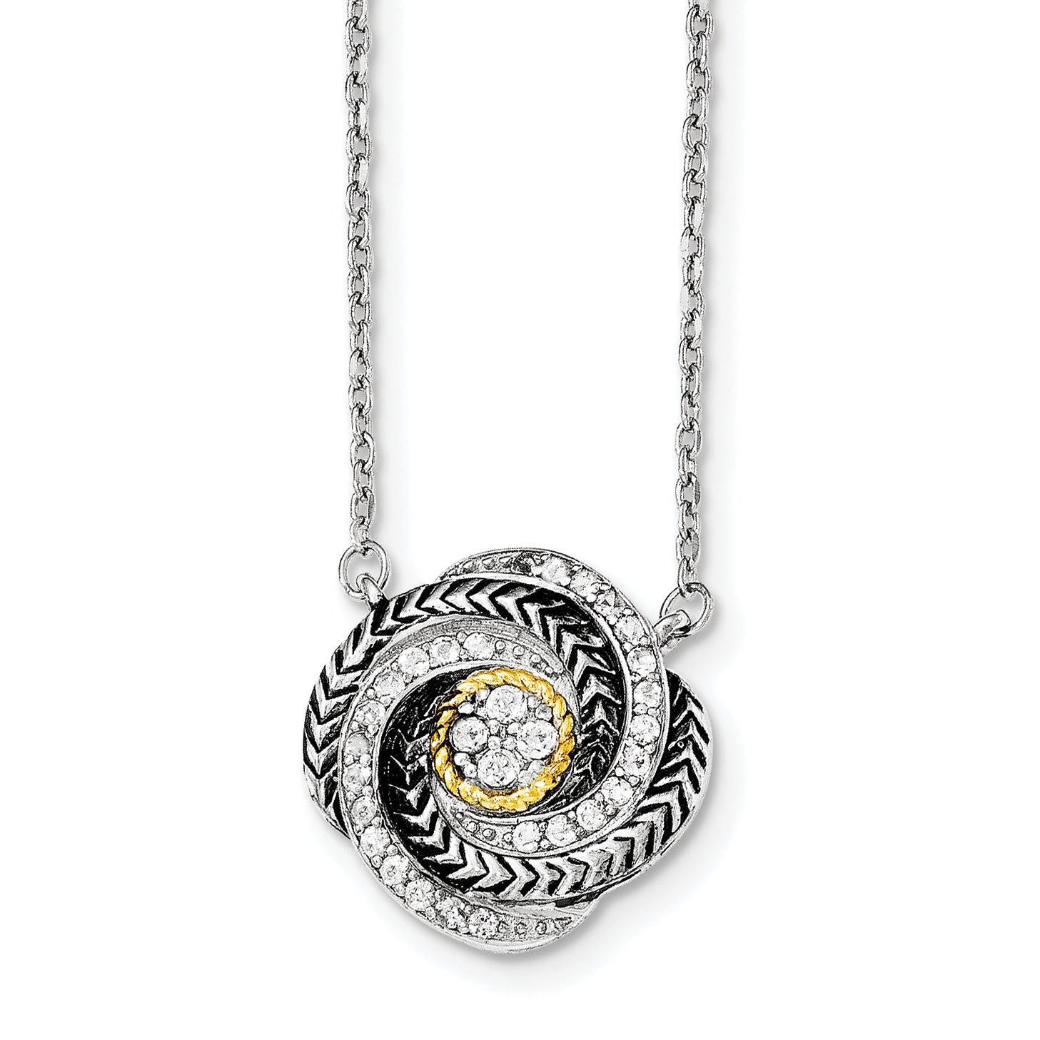Sterling Silver & 14k Gold CZ Twist With 2in ext Necklace