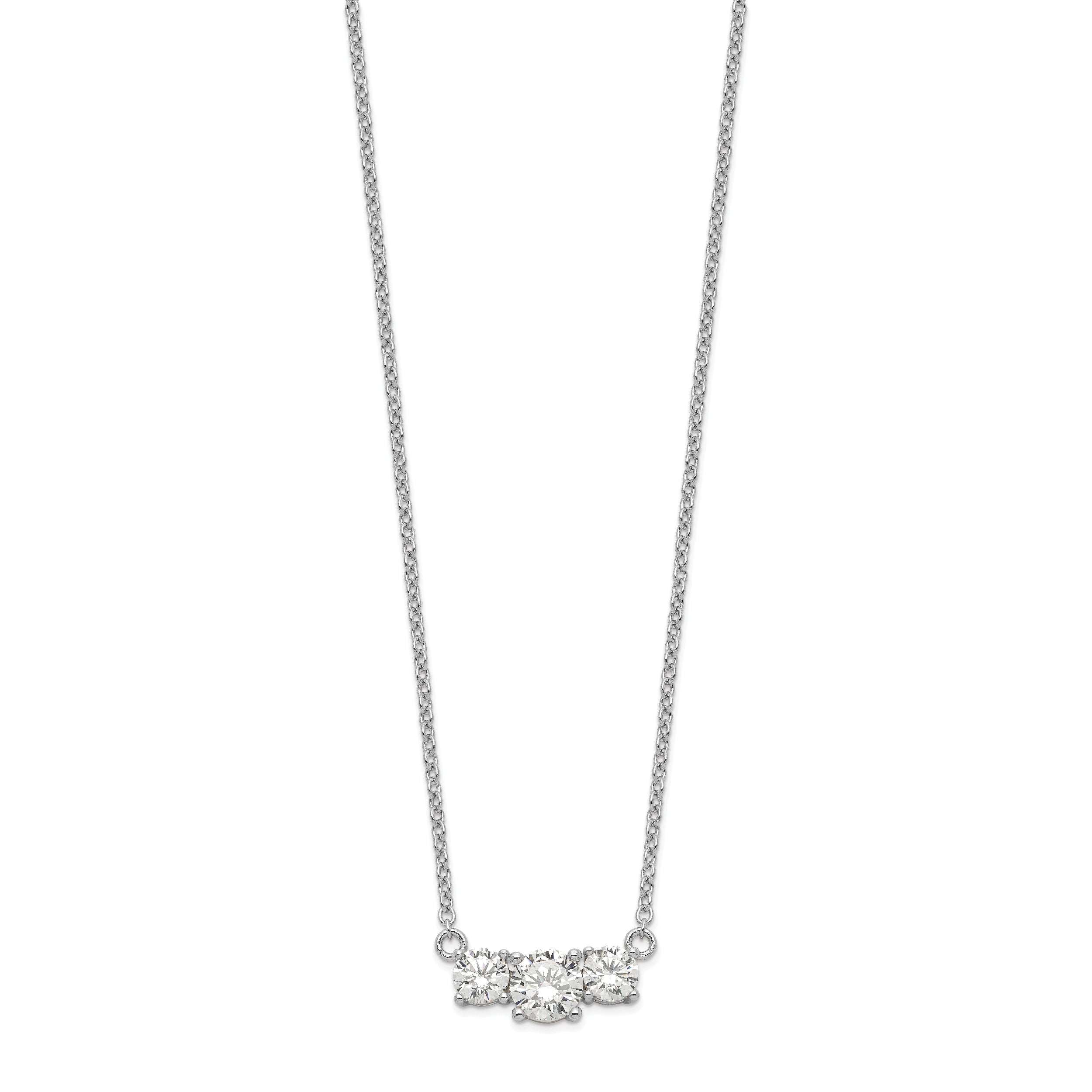 Sterling Silver Rhodium-plated CZ 3-Stone With 1in ext. Necklace