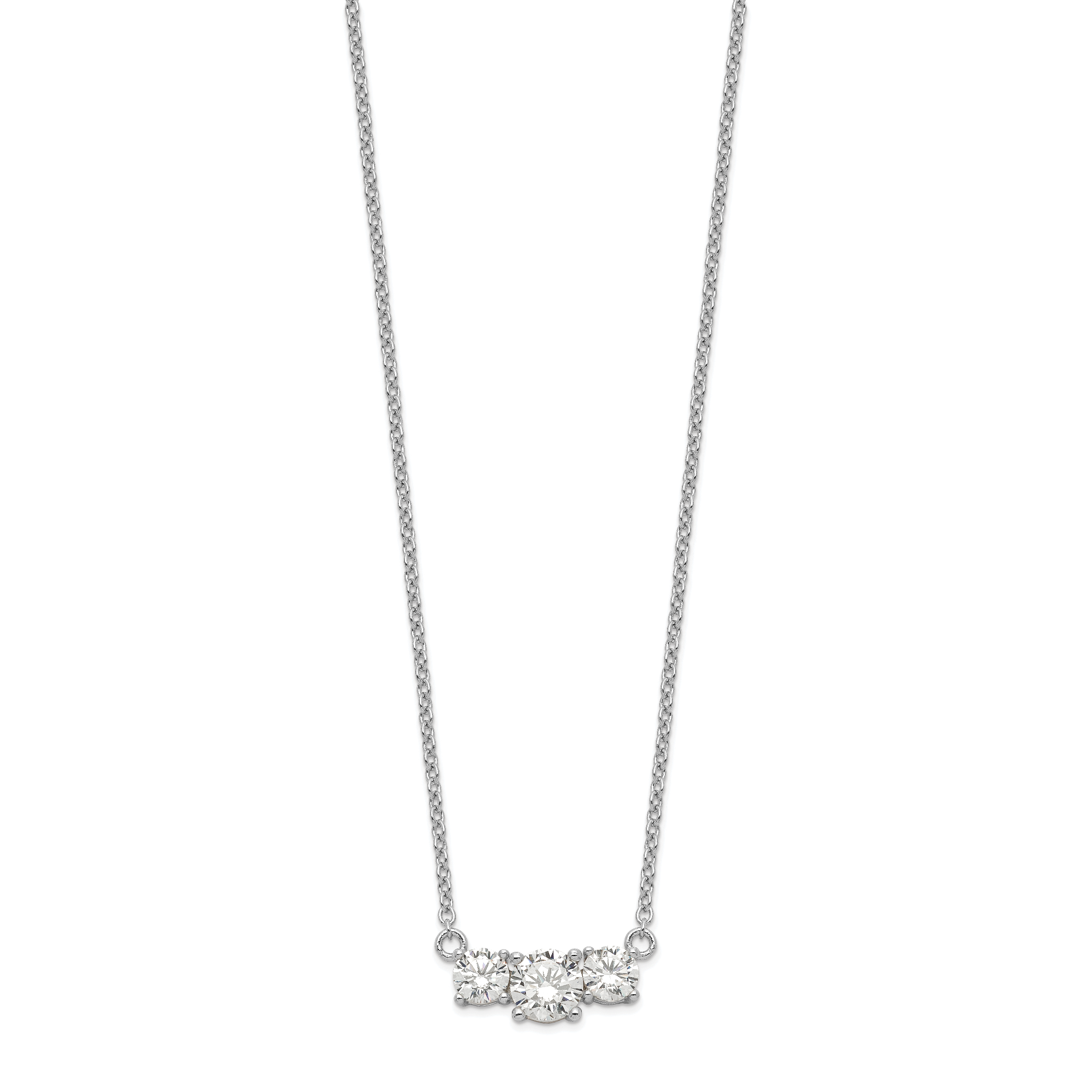Sterling Silver Rhodium-plated CZ 3-Stone With 1in ext. Necklace Secondary image