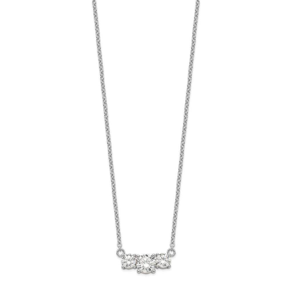 Sterling Silver Rhodium-plated CZ 3-Stone With 1in ext. Necklace