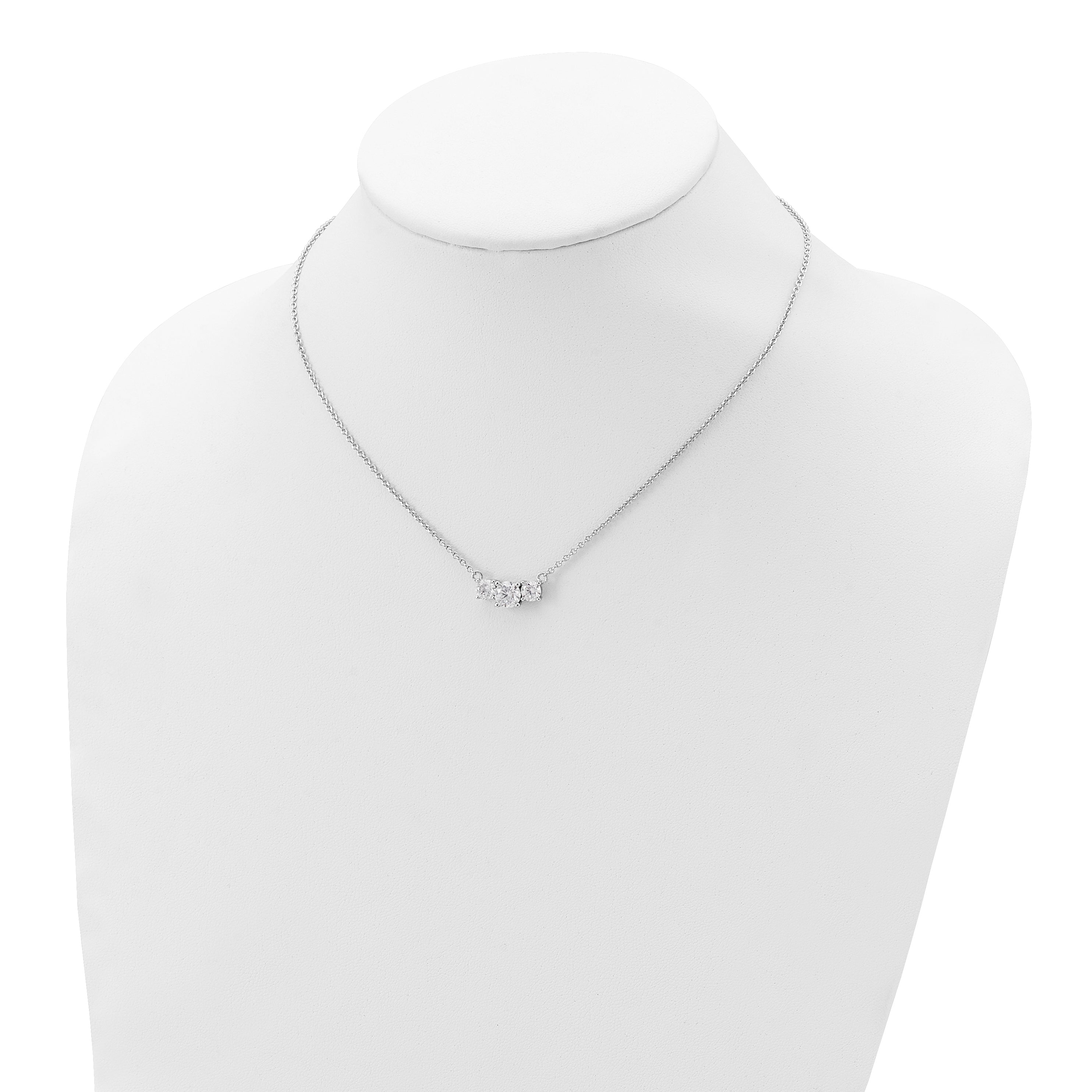 Sterling Silver Rhodium-plated CZ 3-Stone With 1in ext. Necklace