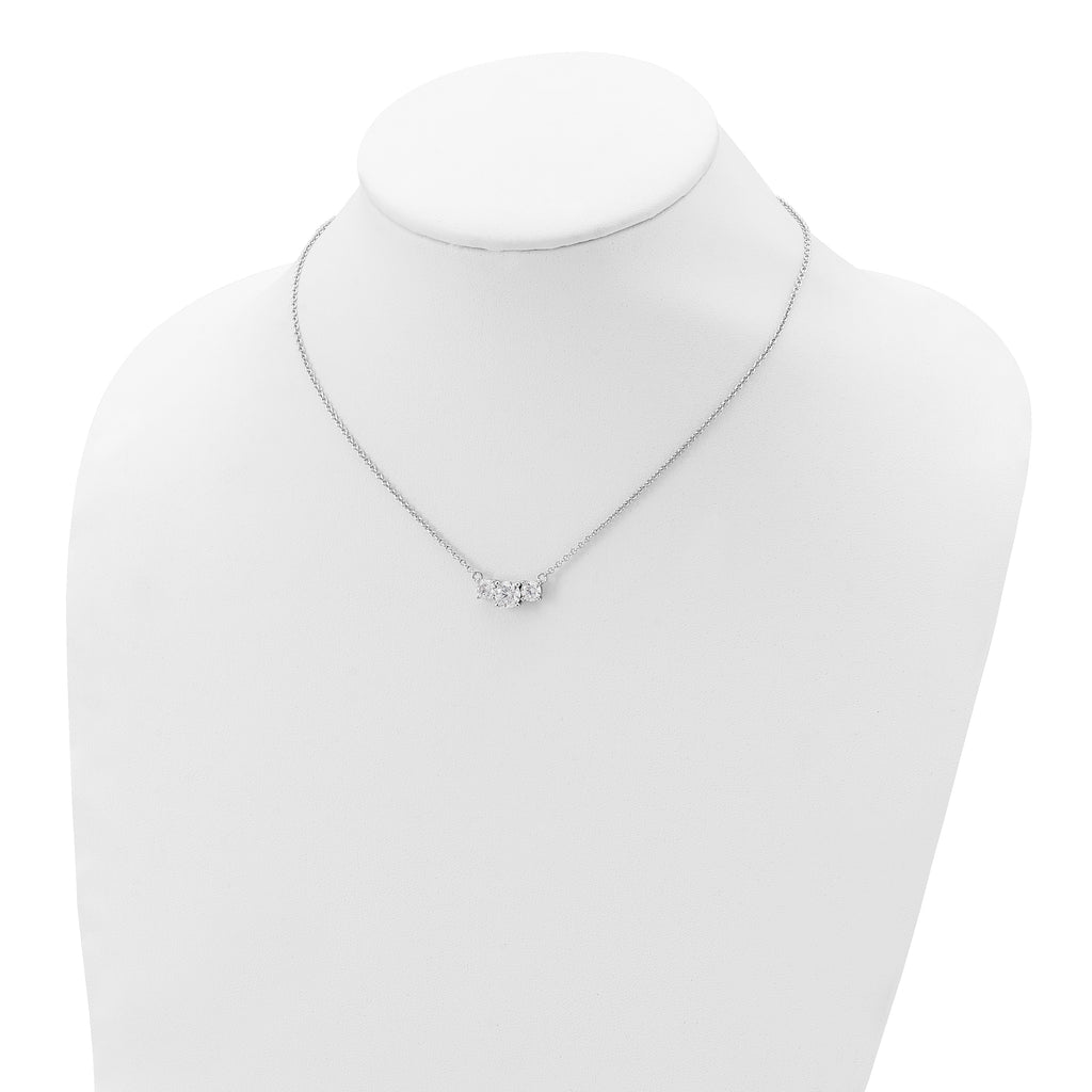 Sterling Silver Rhodium-plated CZ 3-Stone With 1in ext. Necklace
