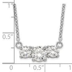 Sterling Silver Rhodium-plated CZ 3-Stone With 1in ext. Necklace