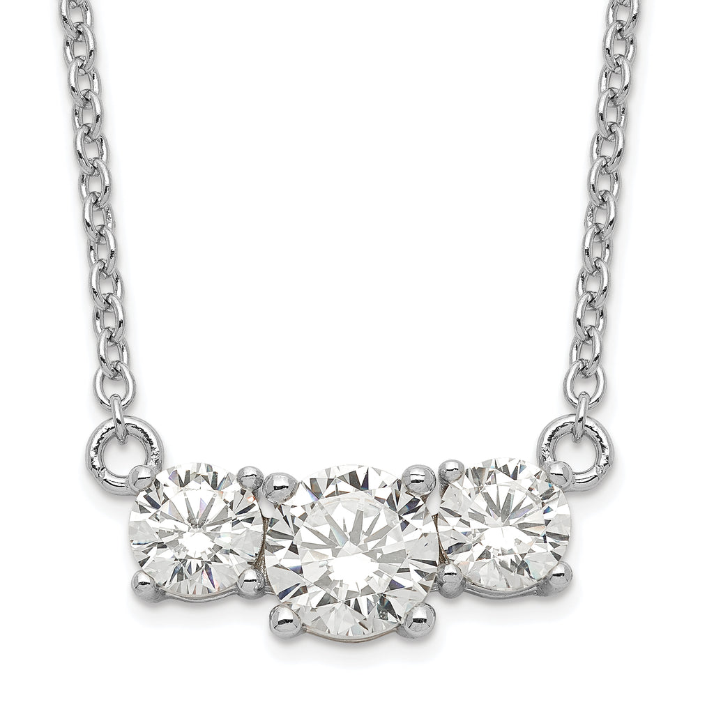 Sterling Silver Rhodium-plated CZ 3-Stone With 1in ext. Necklace