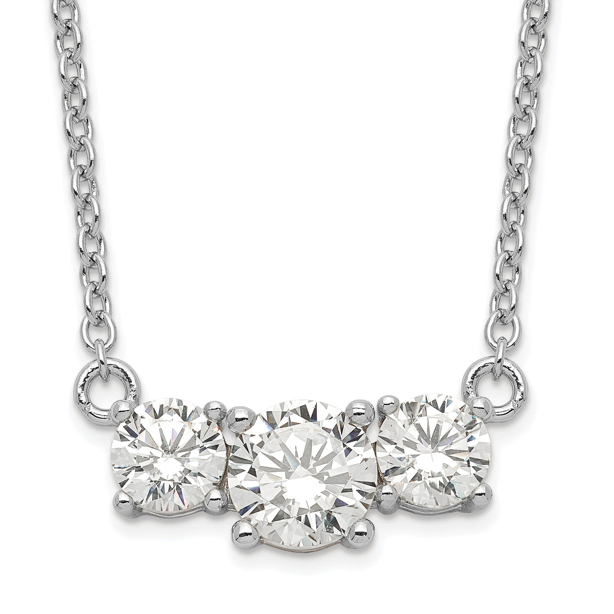 Sterling Silver Rhodium-plated CZ 3-Stone With 1in ext. Necklace