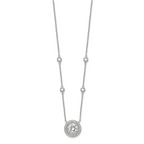 Sterling Silver RH-plated Round CZ Pendant With 2in. ext. 4-Station Necklace
