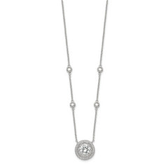 Sterling Silver RH-plated Round CZ Pendant With 2in. ext. 4-Station Necklace