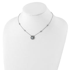 Sterling Silver RH-plated Round CZ Pendant With 2in. ext. 4-Station Necklace