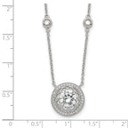Sterling Silver RH-plated Round CZ Pendant With 2in. ext. 4-Station Necklace