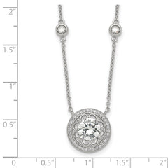 Sterling Silver RH-plated Round CZ Pendant With 2in. ext. 4-Station Necklace