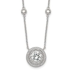 Sterling Silver RH-plated Round CZ Pendant With 2in. ext. 4-Station Necklace