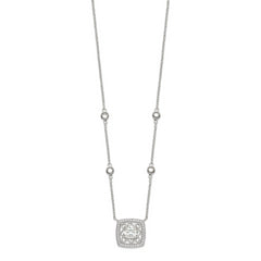 Sterling Silver Rhod-pltd Square CZ Pendant With 2in ext 4-Station Necklace