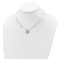 Sterling Silver Rhod-pltd Square CZ Pendant With 2in ext 4-Station Necklace