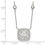 Sterling Silver Rhod-pltd Square CZ Pendant With 2in ext 4-Station Necklace