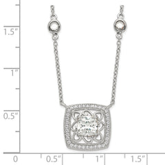 Sterling Silver Rhod-pltd Square CZ Pendant With 2in ext 4-Station Necklace