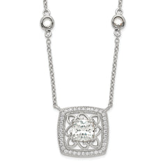 Sterling Silver Rhod-pltd Square CZ Pendant With 2in ext 4-Station Necklace