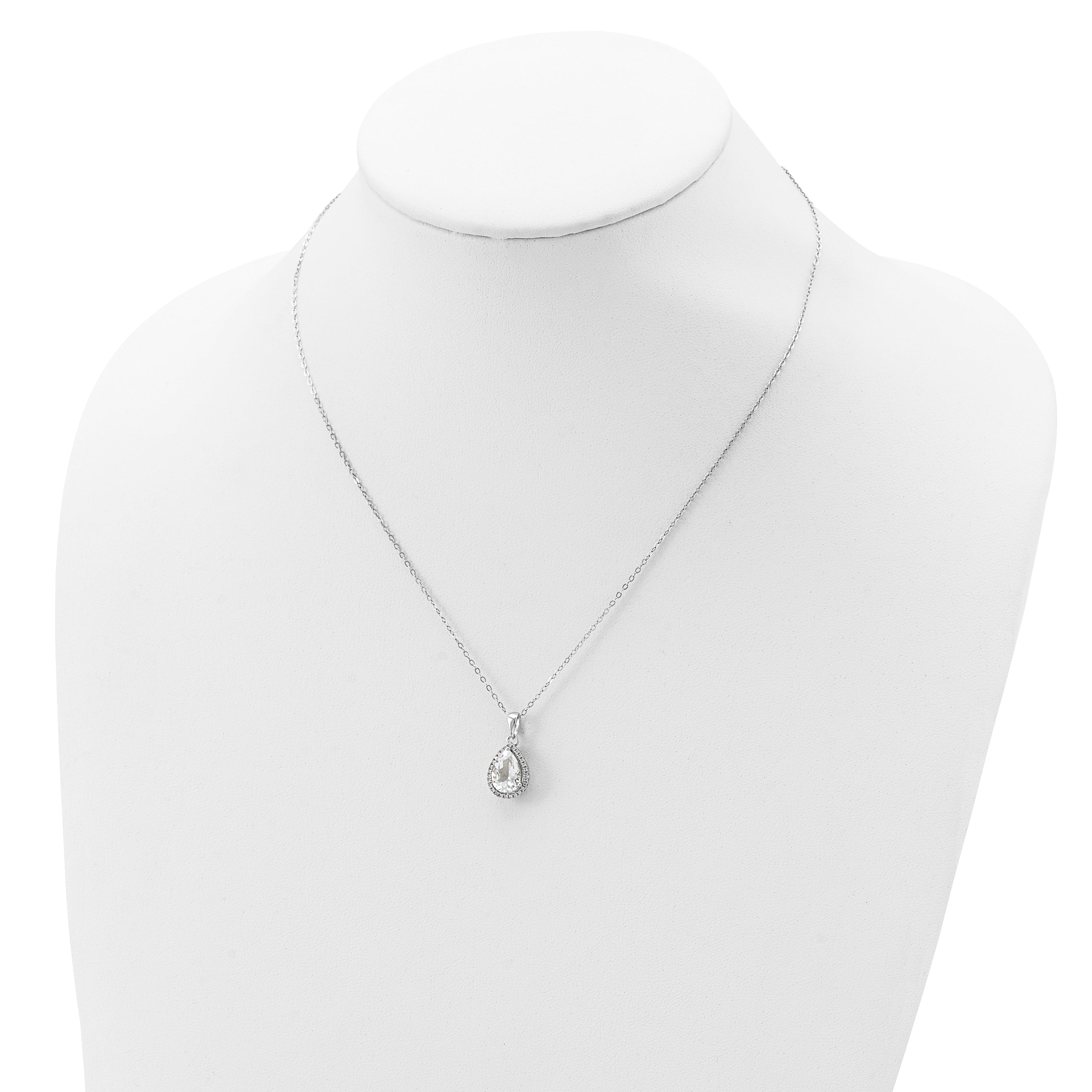 Sterling Silver Rhodium Created White Topaz & CZ Necklace