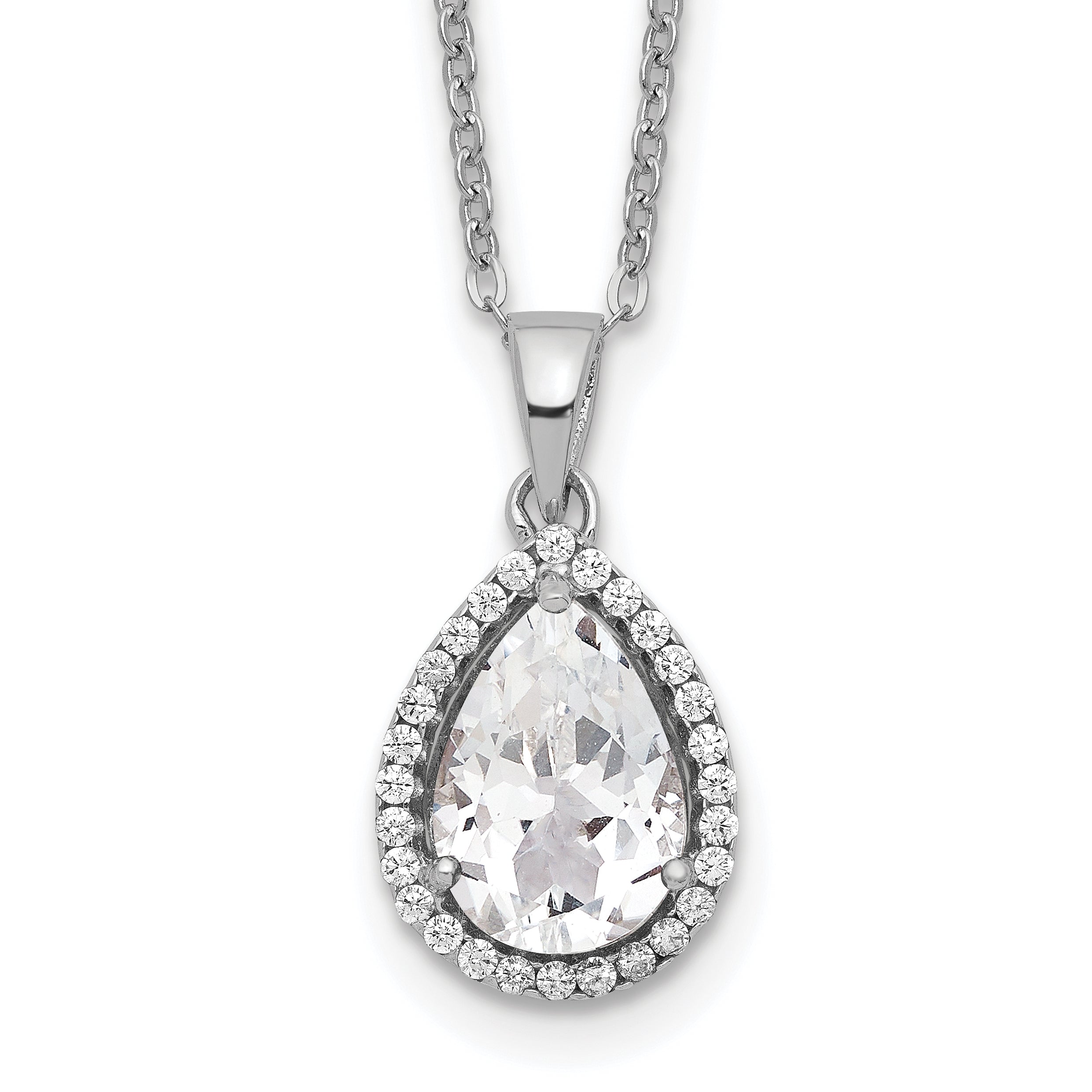 Sterling Silver Rhodium Created White Topaz & CZ Necklace Main image
