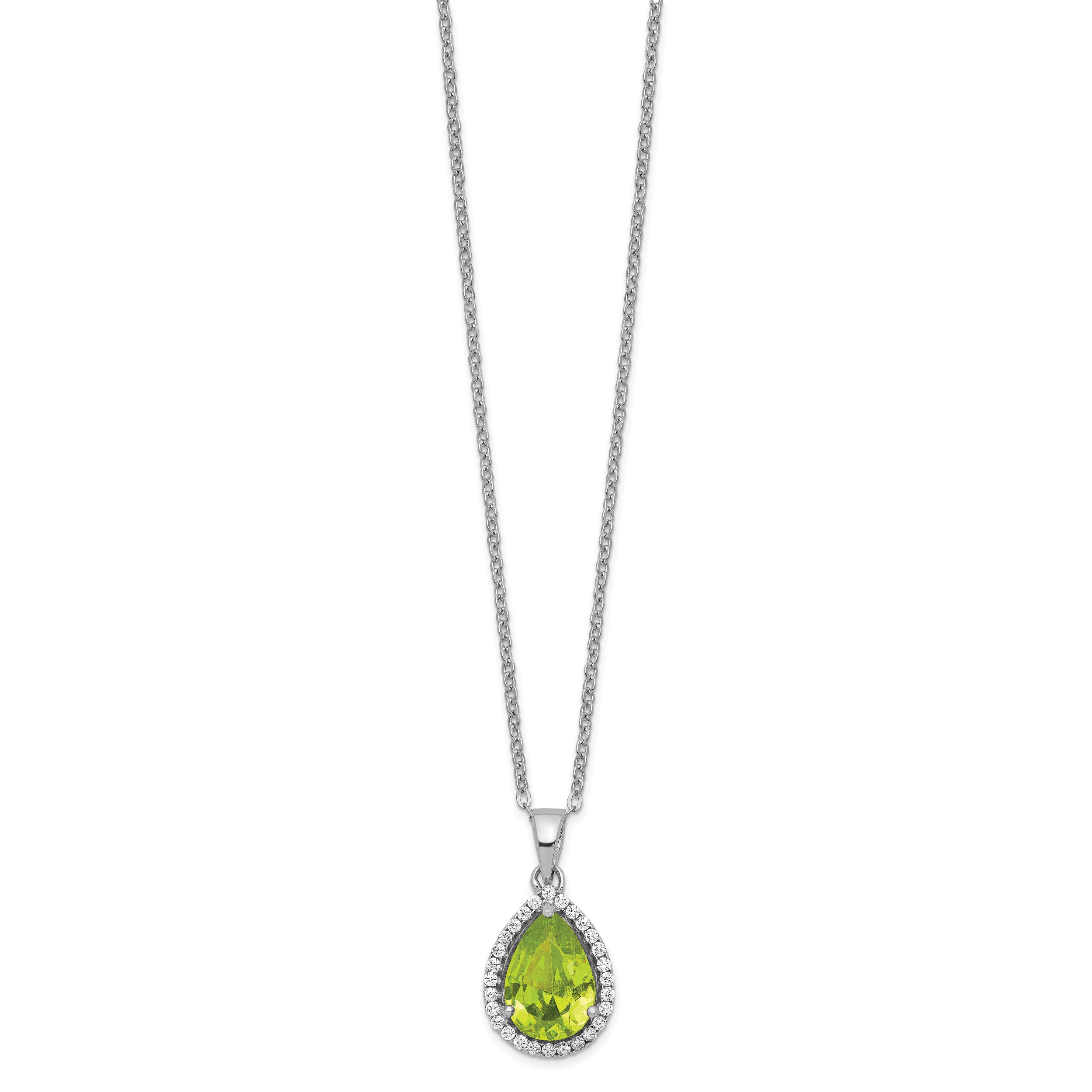 Sterling Silver Rhodium Polished Simulated Peridot & CZ Necklace Secondary image