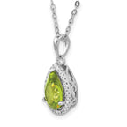 Sterling Silver Rhodium Polished Simulated Peridot & CZ Necklace