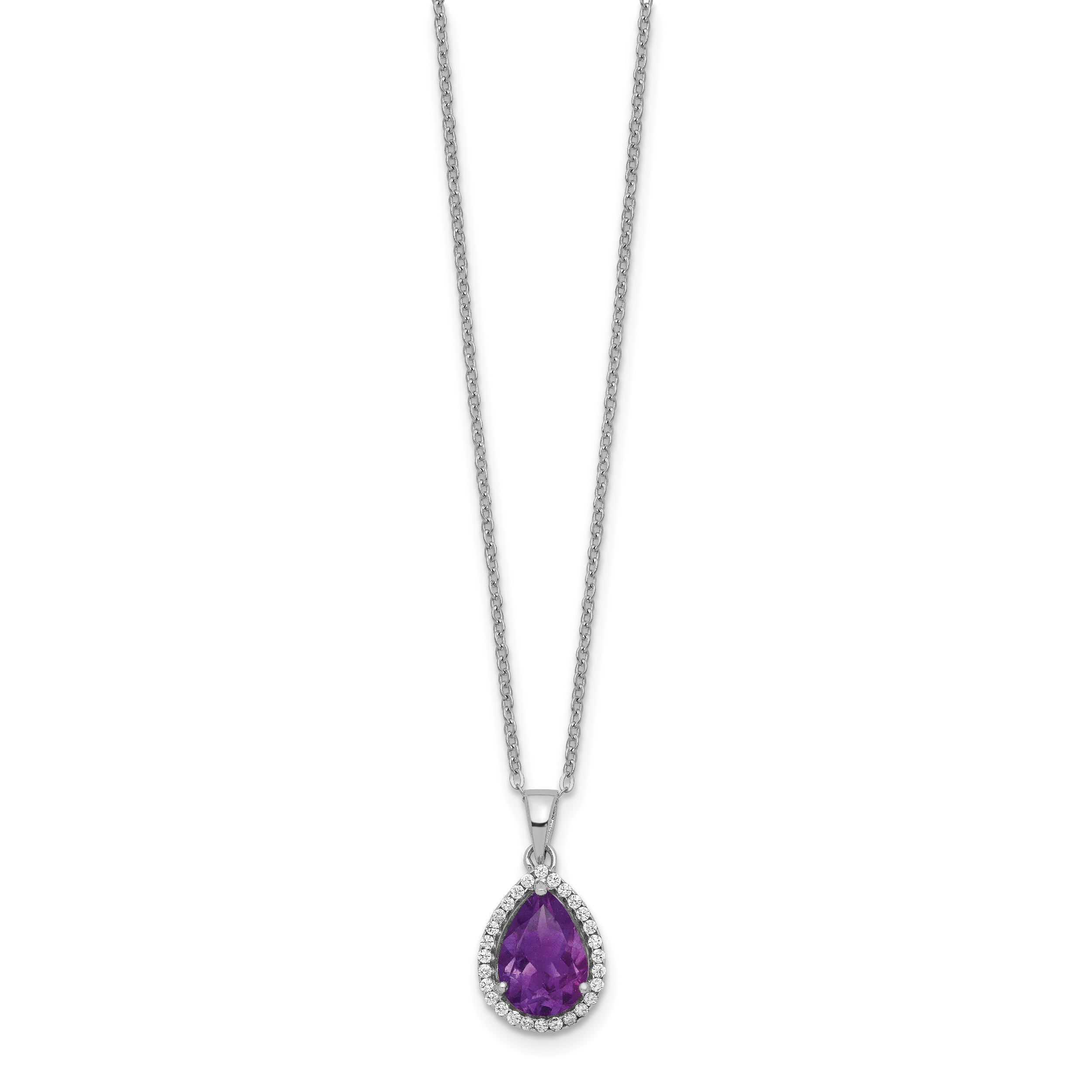 Sterling Silver Rhodium Polished Amethyst & CZ Necklace Secondary image