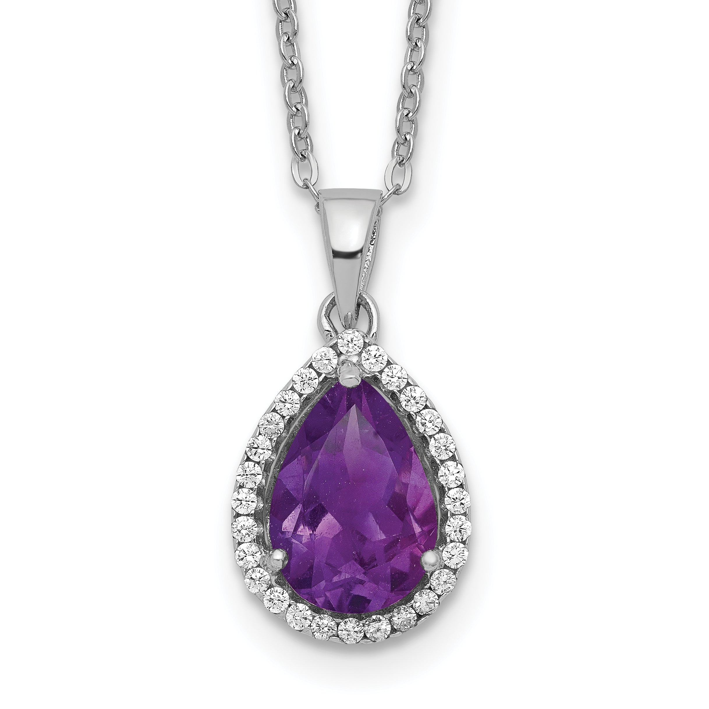 Sterling Silver Rhodium Polished Amethyst & CZ Necklace Main image