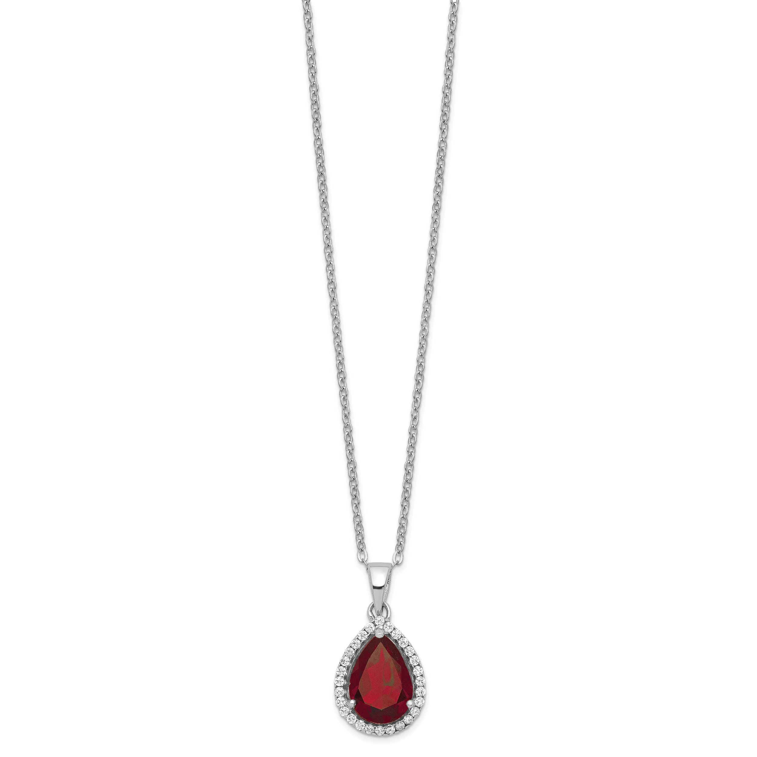 Sterling Silver Rhodium Polished Garnet & CZ Necklace Secondary image