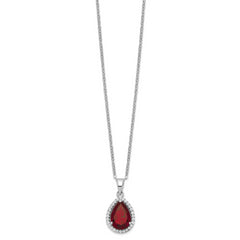 Sterling Silver Rhodium Polished Garnet & CZ Necklace