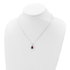 Sterling Silver Rhodium Polished Garnet & CZ Necklace
