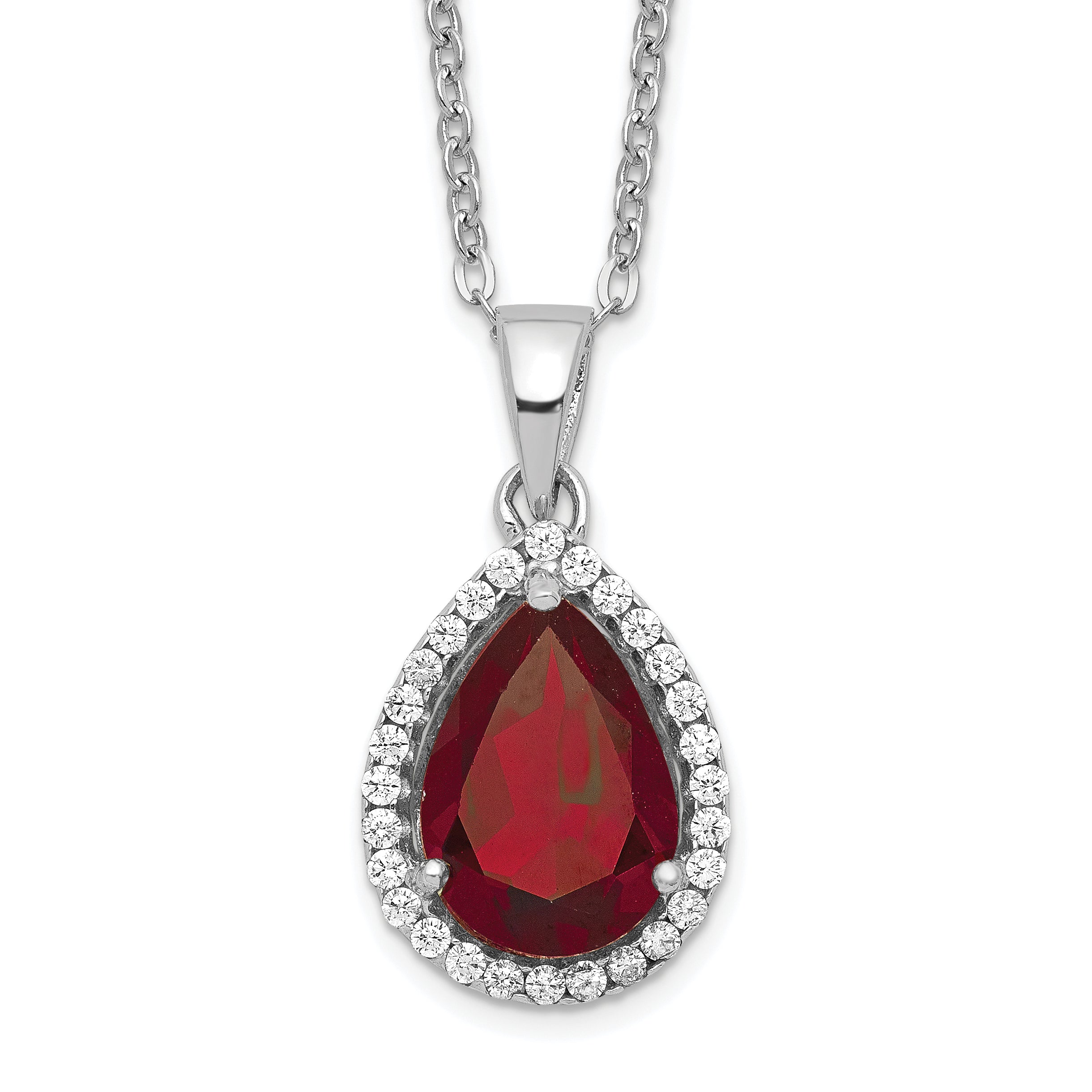 Sterling Silver Rhodium Polished Garnet & CZ Necklace Main image
