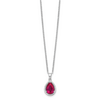 Sterling Silver 18in Rhodium Plated Polished Clear CZ and Lab Created Ruby Pear Shaped Necklace