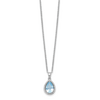 Sterling Silver Rhodium Polished Imitation Aquamarine & CZ Necklace