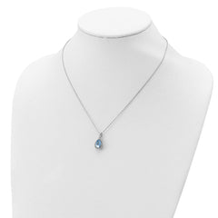 Sterling Silver Rhodium Polished Imitation Aquamarine & CZ Necklace