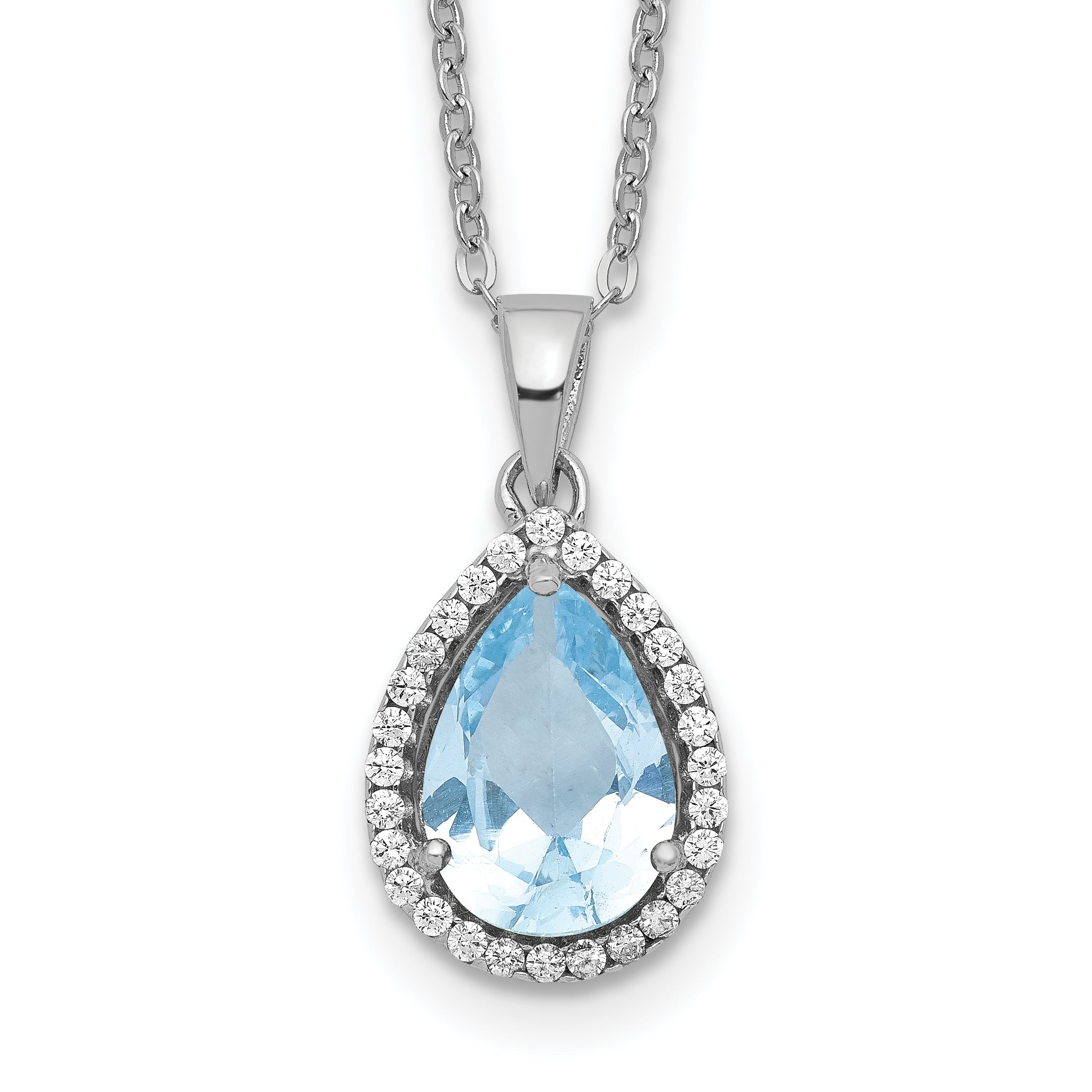 Sterling Silver Rhodium Polished Imitation Aquamarine & CZ Necklace Main image